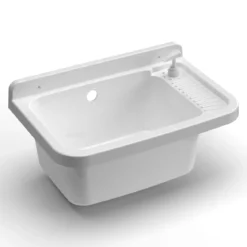 Pilozzo per Esterno 50x35 cm Bianco con Dispenser Sapone Lavabo a Muro