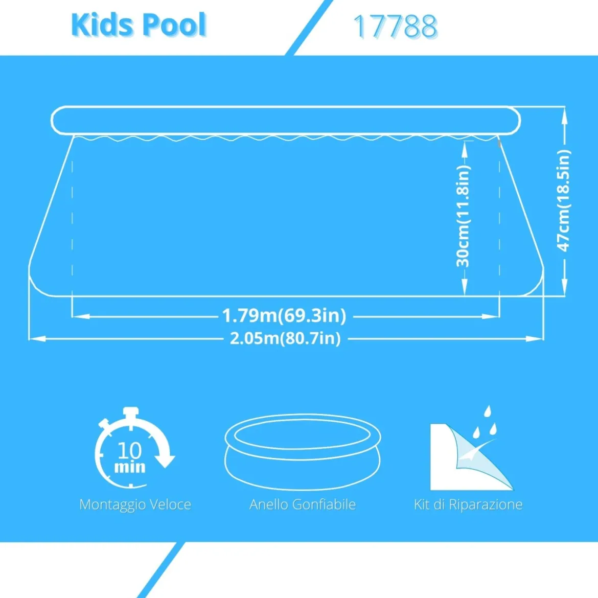 Piscina Autoportante Tonda Blu Marino 200 cm h47 cm