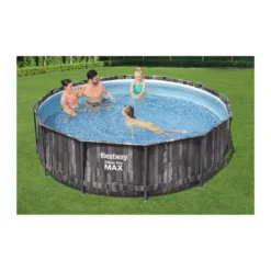 Piscina Fuori Terra con Telaio Rotonda Effetto Legno Scaletta Filtro Pompa Frame