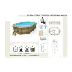 Piscina Fuoriterra in Legno 486x336 Ottagonale con Filtro Liner Skimmer Scaletta