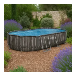 Piscina Fuori Terra 610x366x122 cm Rivestimento in Legno con Pompa