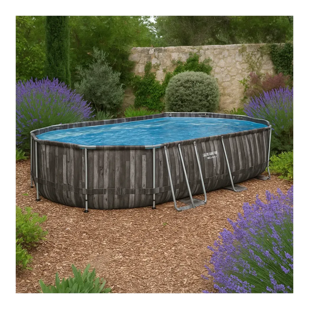 Piscina Fuori Terra 610x366x122 cm Rivestimento in Legno con Pompa