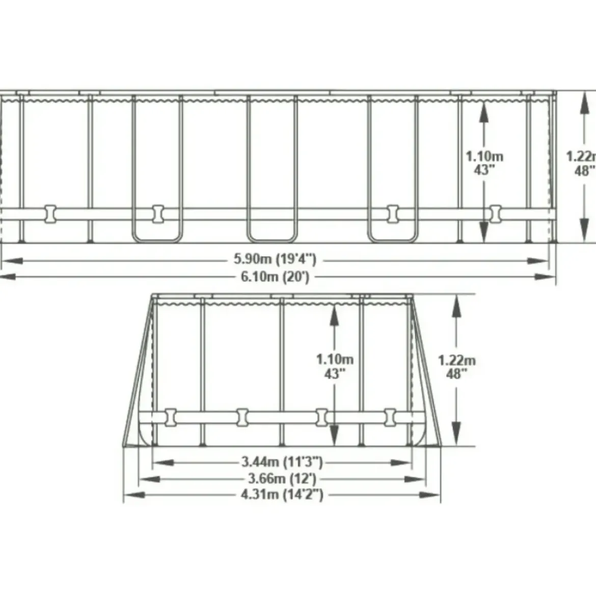Piscina Fuori Terra 610x366x122 cm Rivestimento in Legno con Pompa