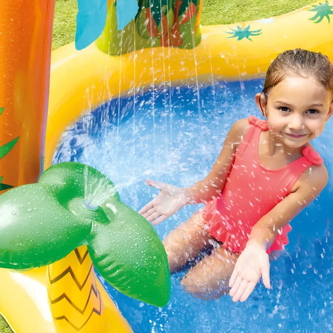 Piscina Gonfiabile Bambini Scivolo Canestro Spruzzatori 249x191x109 cm