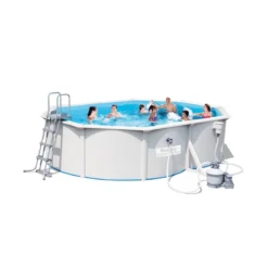 Piscina in Acciaio Ovale Fuori Terra 500x360x120 con Pompa Filtro a Sabbia Scala