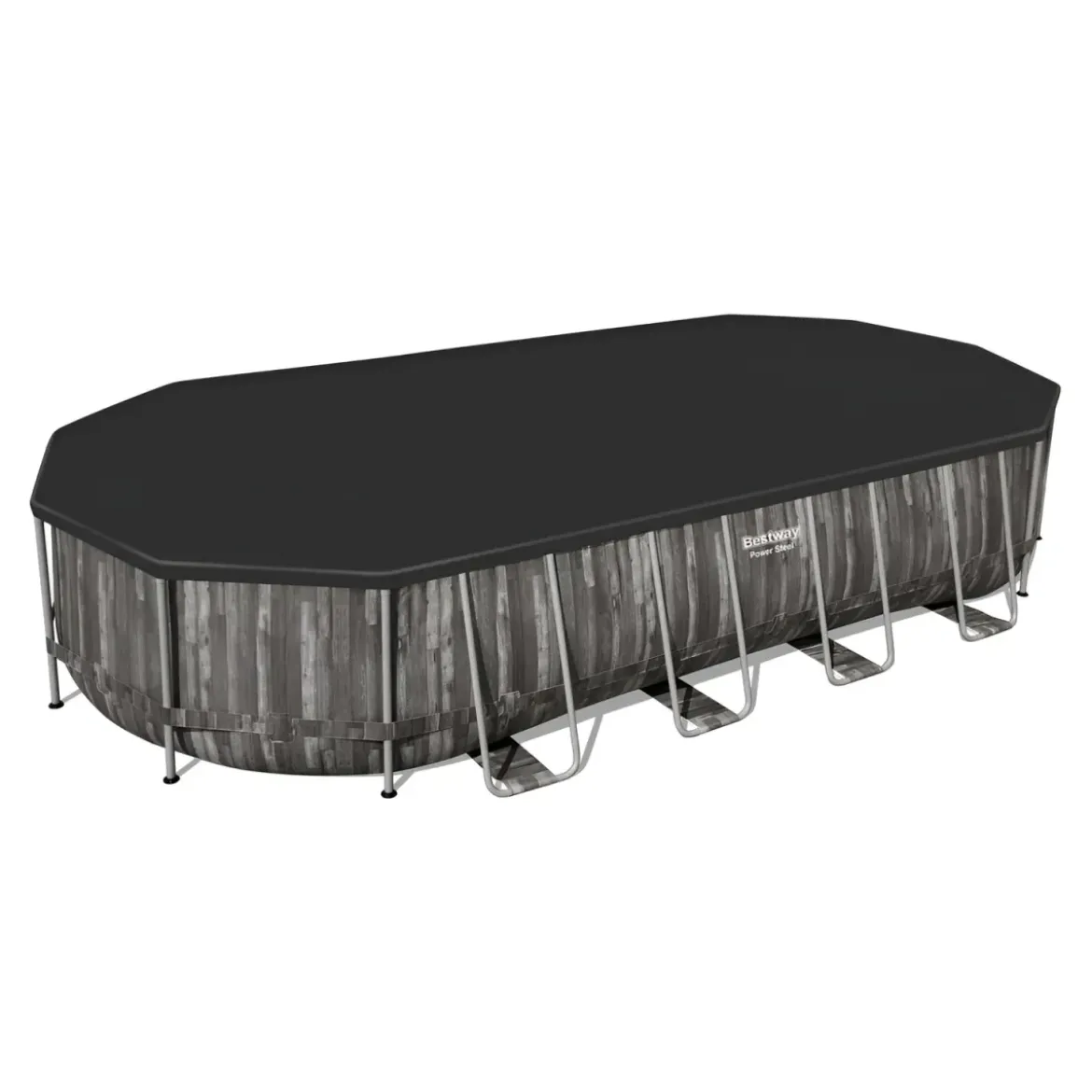Piscina Ovale 610x366x122 cm Effetto Legno con Pompa Filtro e Accessori
