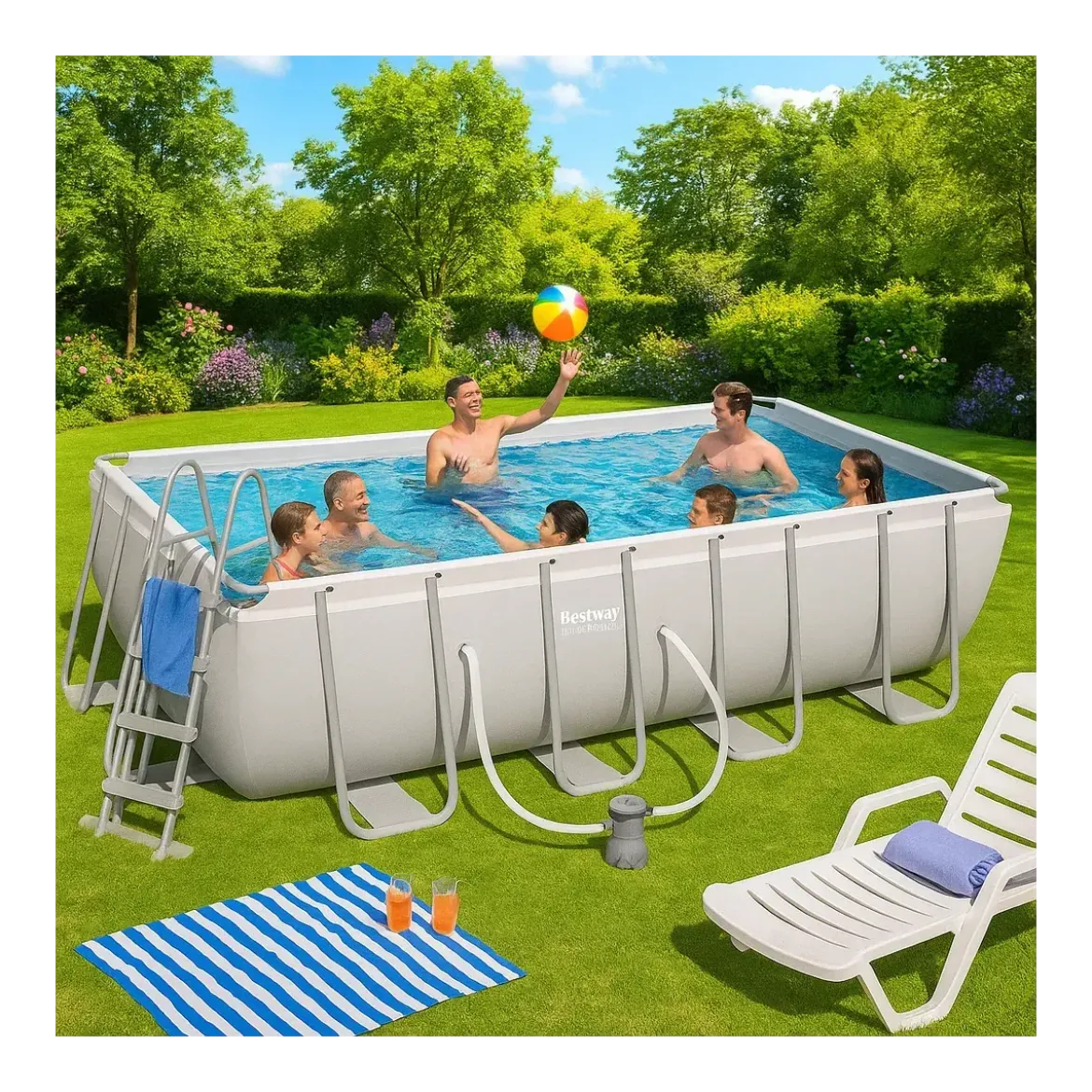 Piscina Rettangolare 488x244x122 cm Fuori Terra con Filtro e Accessori