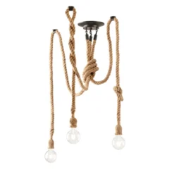 Plafoniera con 3 Punti Luce Lampada a Soffitto in Corda Vintage