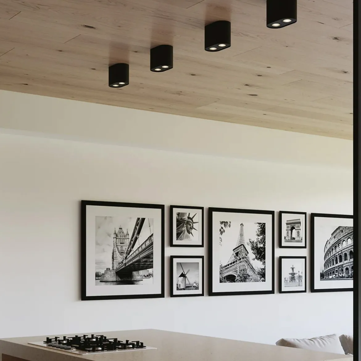 Plafoniera Rotonda Nera Lampada Intec a Soffitto Faretti Orientabili