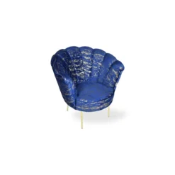 Poltrona a Conchiglia in Velluto Blu e Oro