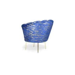 Poltrona a Conchiglia in Velluto Blu e Oro