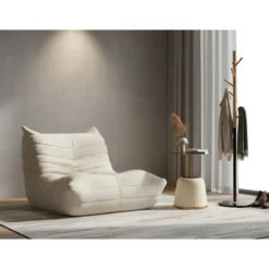 Poltrona Bouclé Compressa Bianco Imbottita Moderna per Salotto Lounge