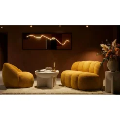 Poltrona Bouclé Senape Seduta Imbottita Moderna per Salotto Lounge