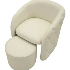 Poltrona con Pouf Poggiapiedi Bianco Similpelle per Soggiorno Camera