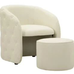 Poltrona con Pouf Poggiapiedi Bianco Similpelle per Soggiorno Camera