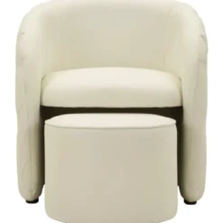 Poltrona con Pouf Poggiapiedi Bianco Similpelle per Soggiorno Camera