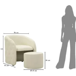 Poltrona con Pouf Poggiapiedi Bianco Similpelle per Soggiorno Camera
