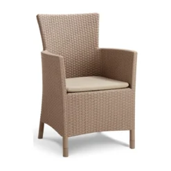 Poltrona da Esterno Cappuccino in Resina Rattan con Cuscino Sabbia