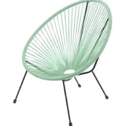 Poltrona da Esterno Intrecciata Struttura Acciaio Verde Effetto Rattan