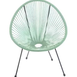 Poltrona da Esterno Intrecciata Struttura Acciaio Verde Effetto Rattan