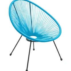 Poltrona da Esterno Intreccio Effetto Rattan Struttura Acciaio Azzurro
