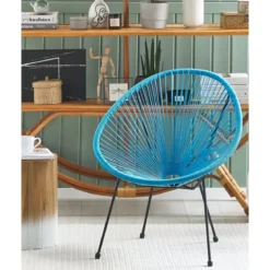Poltrona da Esterno Intreccio Effetto Rattan Struttura Acciaio Azzurro