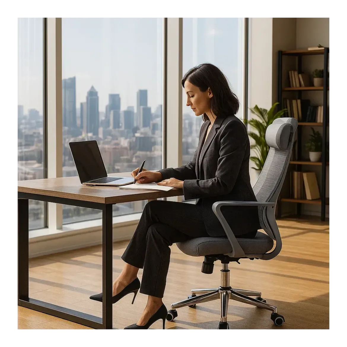 Poltrona da Ufficio Ergonomica Grigio con Schienale Alto in Rete Reclinabile