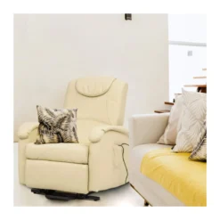 Poltrona Elettrica Massaggiante Reclinabile in Ecopelle Beige