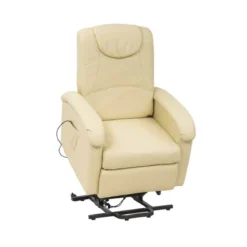 Poltrona Elettrica Reclinabile in Ecopelle Beige con Braccioli Relax
