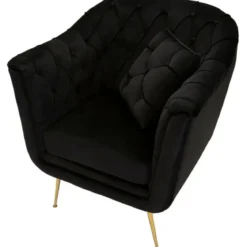 Poltrona Imbottita in Spugna Nero con Cuscino Gambe in Metallo