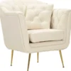 Poltrona Imbottita in Spugna Crema con Cuscino Gambe in Metallo