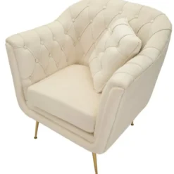 Poltrona Imbottita in Spugna Crema con Cuscino Gambe in Metallo