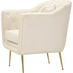Poltrona Imbottita in Spugna Crema con Cuscino Gambe in Metallo