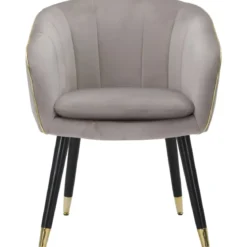 Poltrona in Tessuto Grigio Struttura Metallo Nero Oro Sedia da Pranzo