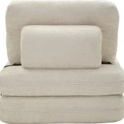 Poltrona Letto Bouclé Compressa Bianco Moderna per Salotto Camera