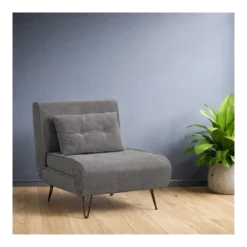 Poltrona Letto senza Braccioli colore Grigio con piedini in Metallo