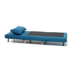 Poltrona Pronto Letto Singolo in Legno Tessuto Turchese Relax Sofa Chaise Longue