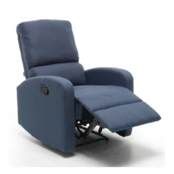 Poltrona Reclinabile Blu in Tessuto Relax Letto Salotto Imbottita Leva Manuale