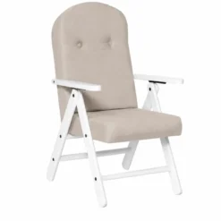 Poltrona Reclinabile con Braccioli Beige in Legno Bianco 4 Posizioni