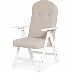 Poltrona Reclinabile con Braccioli Beige in Legno Bianco 4 Posizioni