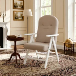 Poltrona Reclinabile con Braccioli Beige in Legno Bianco 4 Posizioni