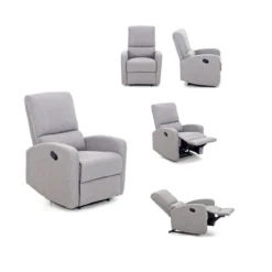 Poltrona Reclinabile Manuale Grigio Relax Letto Tessuto Salotto con Poggiapiedi