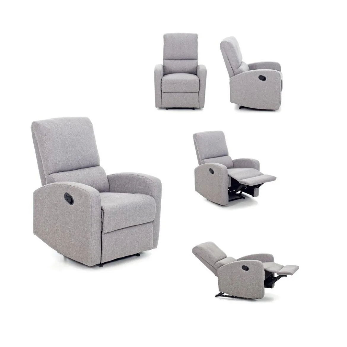 Poltrona Reclinabile Manuale Grigio Relax Letto Tessuto Salotto con Poggiapiedi