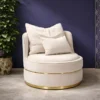 Poltrona Rotonda in Velluto Crema Finiture Oro Salotto Camera da Letto