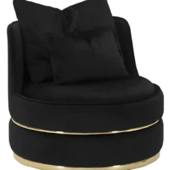 Poltrona Rotonda in Velluto Nero Finiture Oro Salotto Camera da Letto