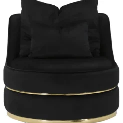 Poltrona Rotonda in Velluto Nero Finiture Oro Salotto Camera da Letto