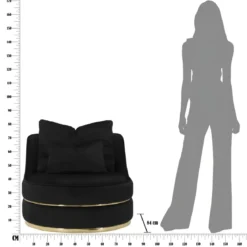 Poltrona Rotonda in Velluto Nero Finiture Oro Salotto Camera da Letto