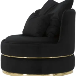 Poltrona Rotonda in Velluto Nero Finiture Oro Salotto Camera da Letto