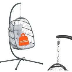 Poltrona Sospesa da Giardino Rattan 74x64x106 cm Struttura Acciaio Grigio
