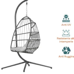 Poltrona Sospesa da Giardino Rattan 74x64x106 cm Struttura Acciaio Grigio